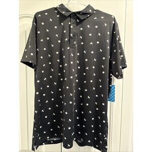 Birdie Bound Men Polo Shirt Small Black All Over Print Performance 4 Way Stretch